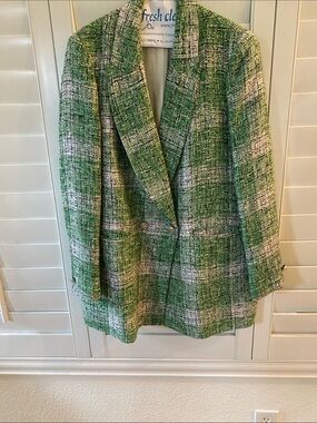 Zara Green and White Tweed Blazer
